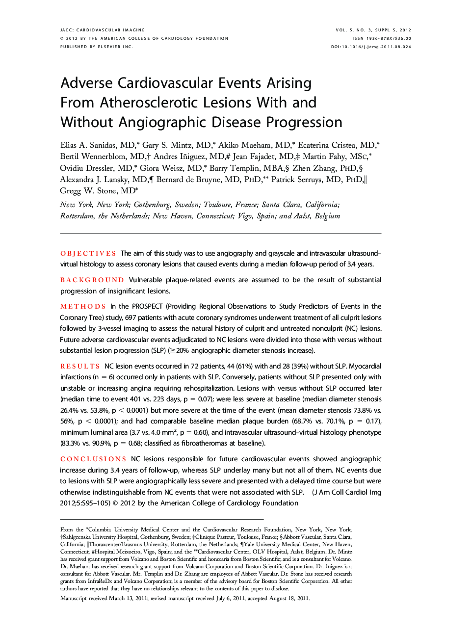 Adverse Cardiovascular Events Arising From Atherosclerotic Lesions With and Without Angiographic Disease Progression 