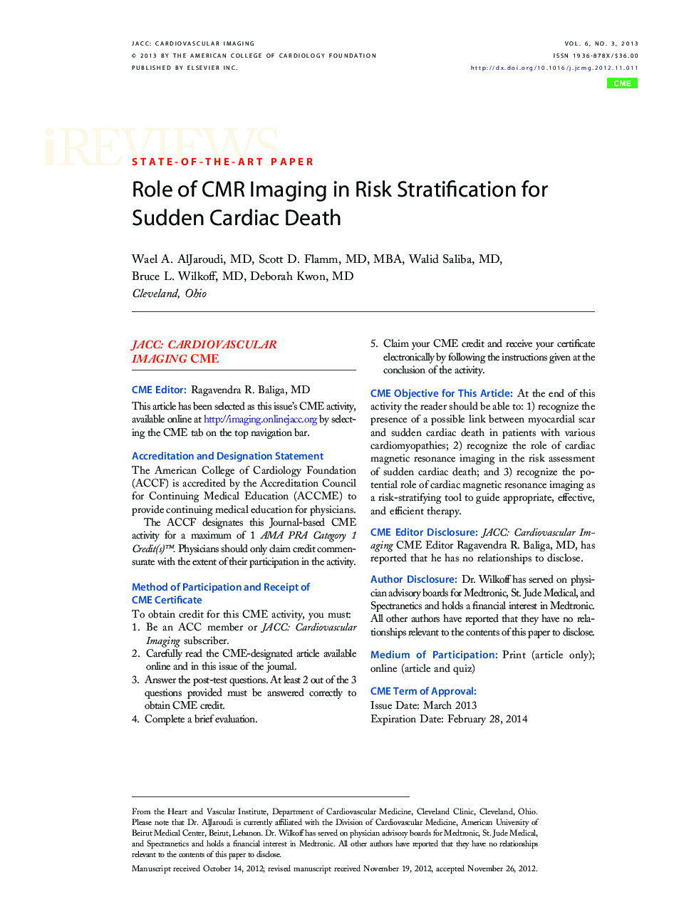 Role of CMR Imaging in Risk Stratification for Sudden Cardiac Death 