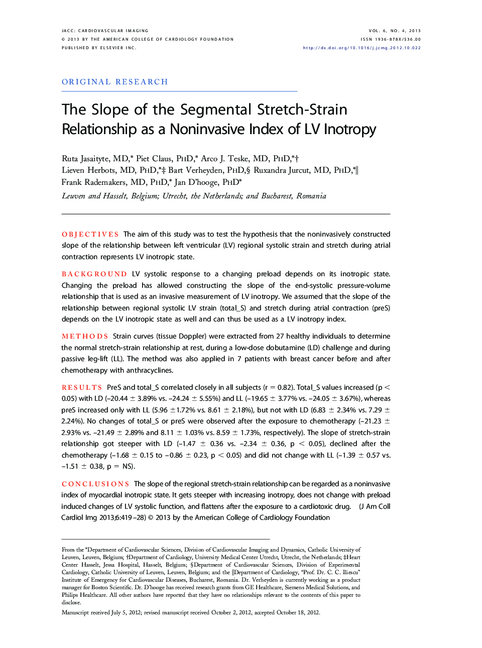 The Slope of the Segmental Stretch-Strain Relationship as a Noninvasive Index of LV Inotropy 