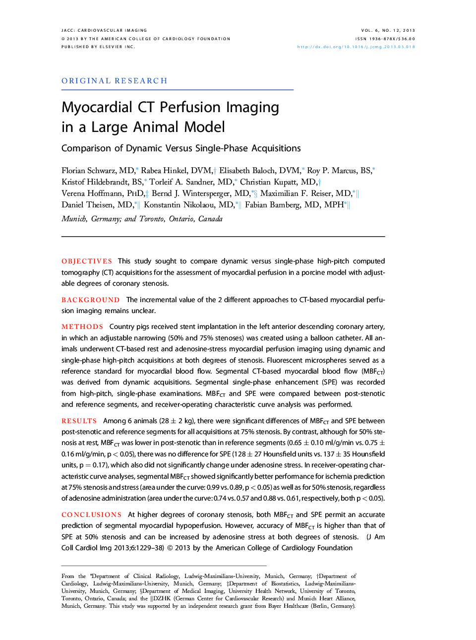 Myocardial CT Perfusion Imaging in a Large Animal Model : Comparison of Dynamic Versus Single-Phase Acquisitions