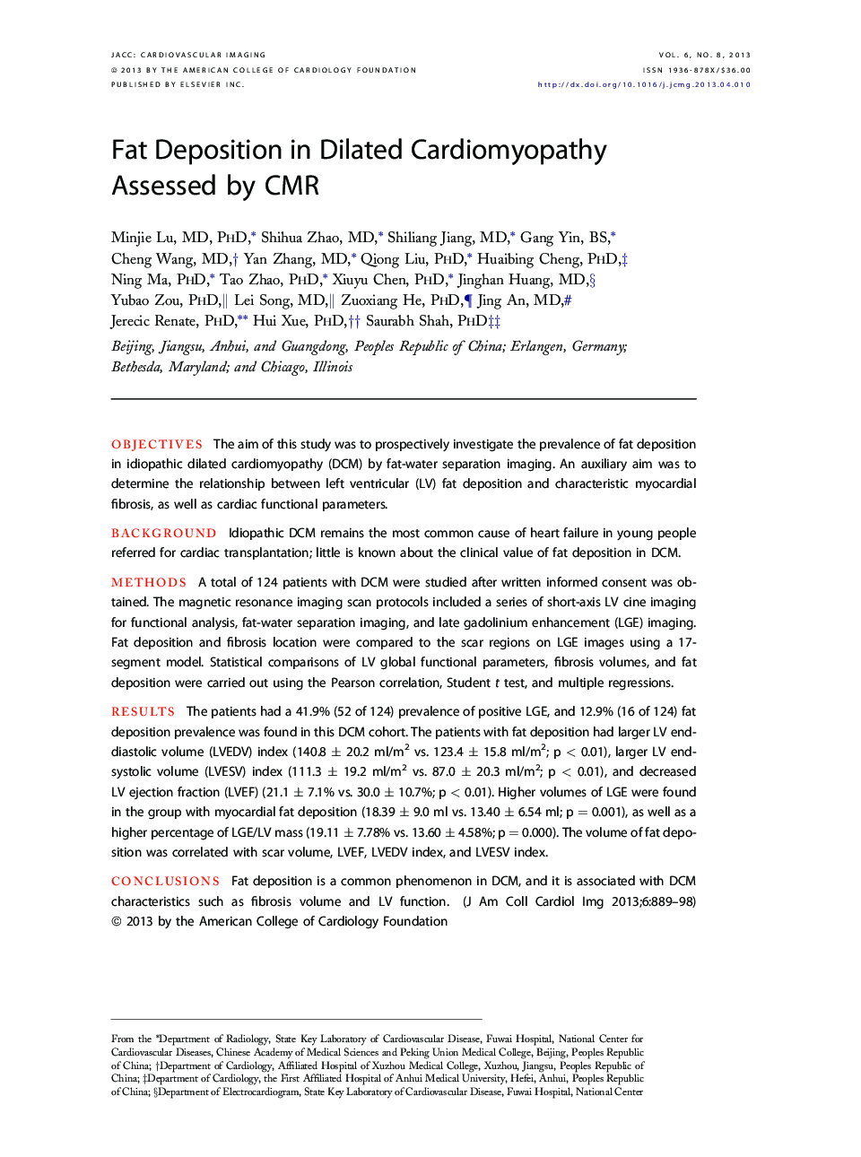 Fat Deposition in Dilated Cardiomyopathy Assessed by CMR 