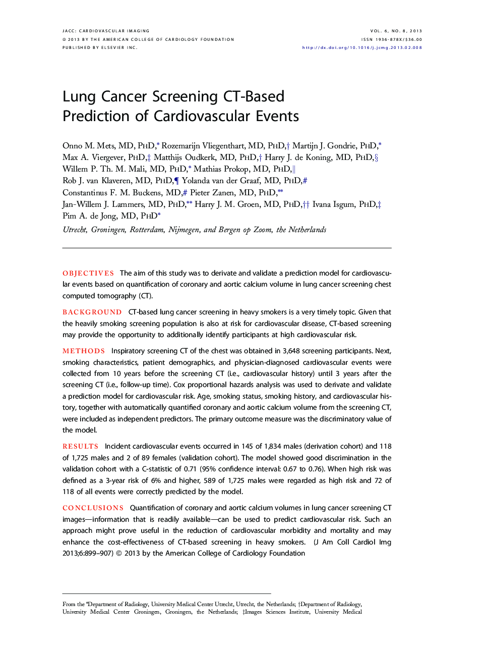 Lung Cancer Screening CT-Based Prediction of Cardiovascular Events 