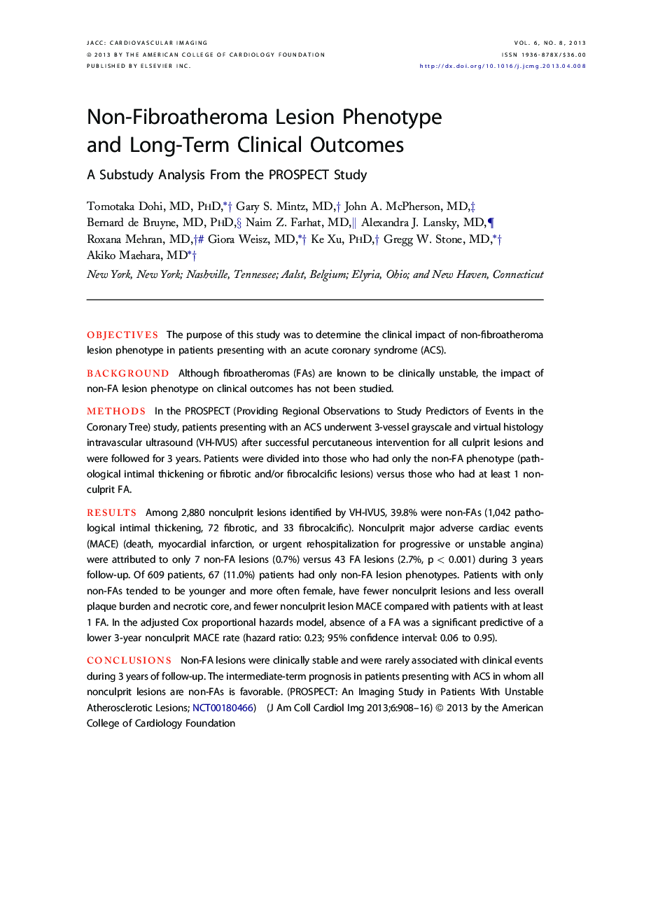 Non-Fibroatheroma Lesion Phenotype and Long-Term Clinical Outcomes : A Substudy Analysis From the PROSPECT Study
