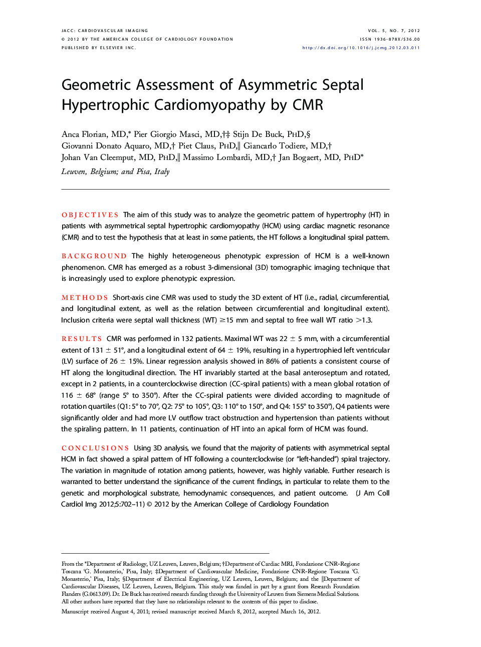 Geometric Assessment of Asymmetric Septal Hypertrophic Cardiomyopathy by CMR 