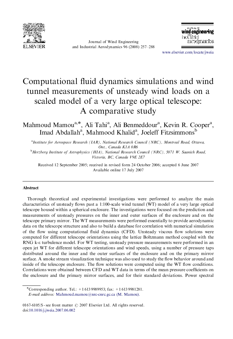 Computational fluid dynamics simulations and wind tunnel measurements of unsteady wind loads on a scaled model of a very large optical telescope: A comparative study