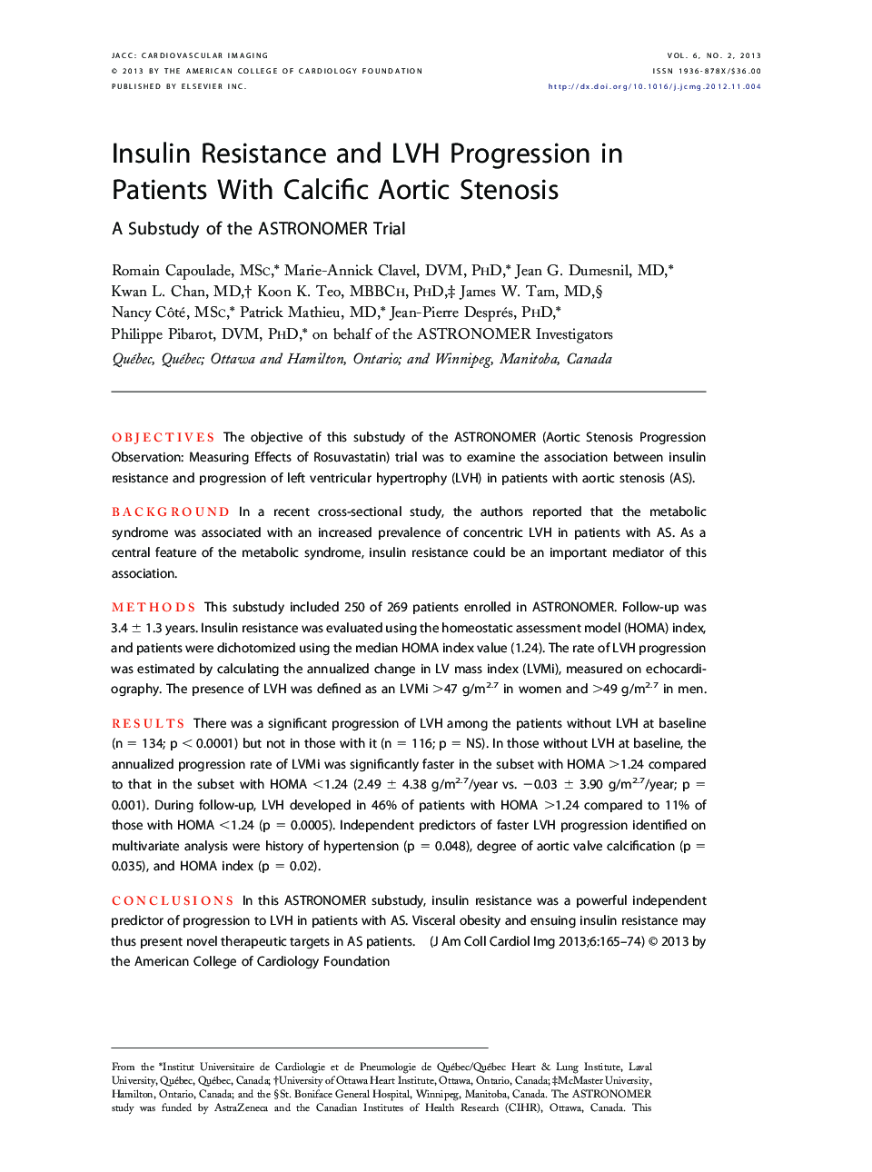 Insulin Resistance and LVH Progression in Patients With Calcific Aortic Stenosis : A Substudy of the ASTRONOMER Trial