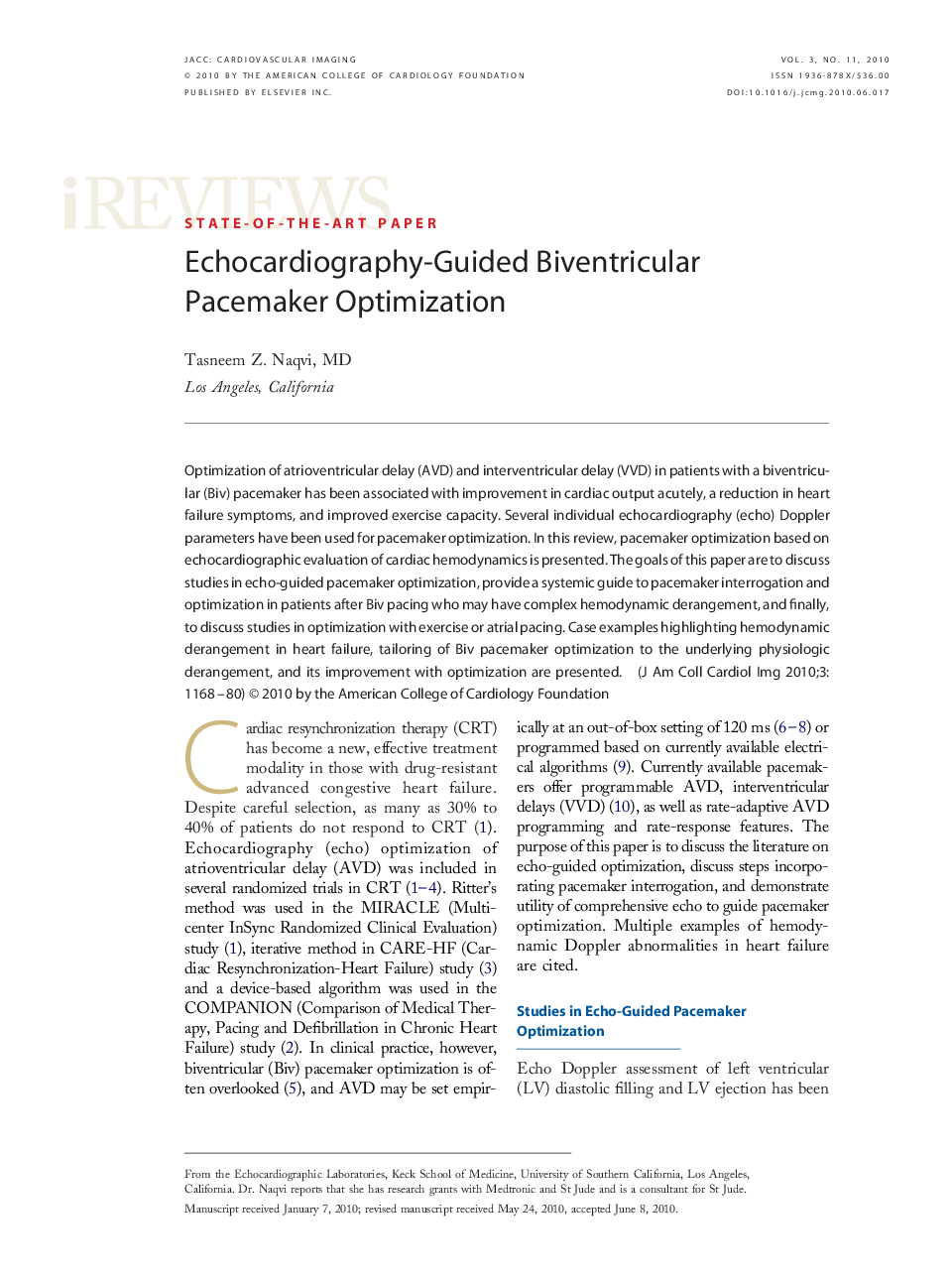 عکس صفحه اول مقاله: Echocardiography-Guided Biventricular Pacemaker Optimization Echocardiography-Guided Biventricular Pacemaker Optimization