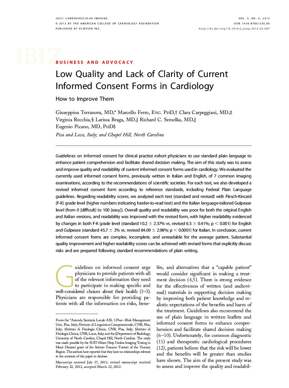 Low Quality and Lack of Clarity of Current Informed Consent Forms in Cardiology : How to Improve Them