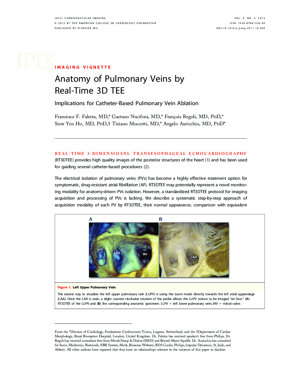 عکس صفحه اول مقاله: Anatomy of Pulmonary Veins by Real-Time 3D TEE Anatomy of Pulmonary Veins by Real-Time 3D TEE