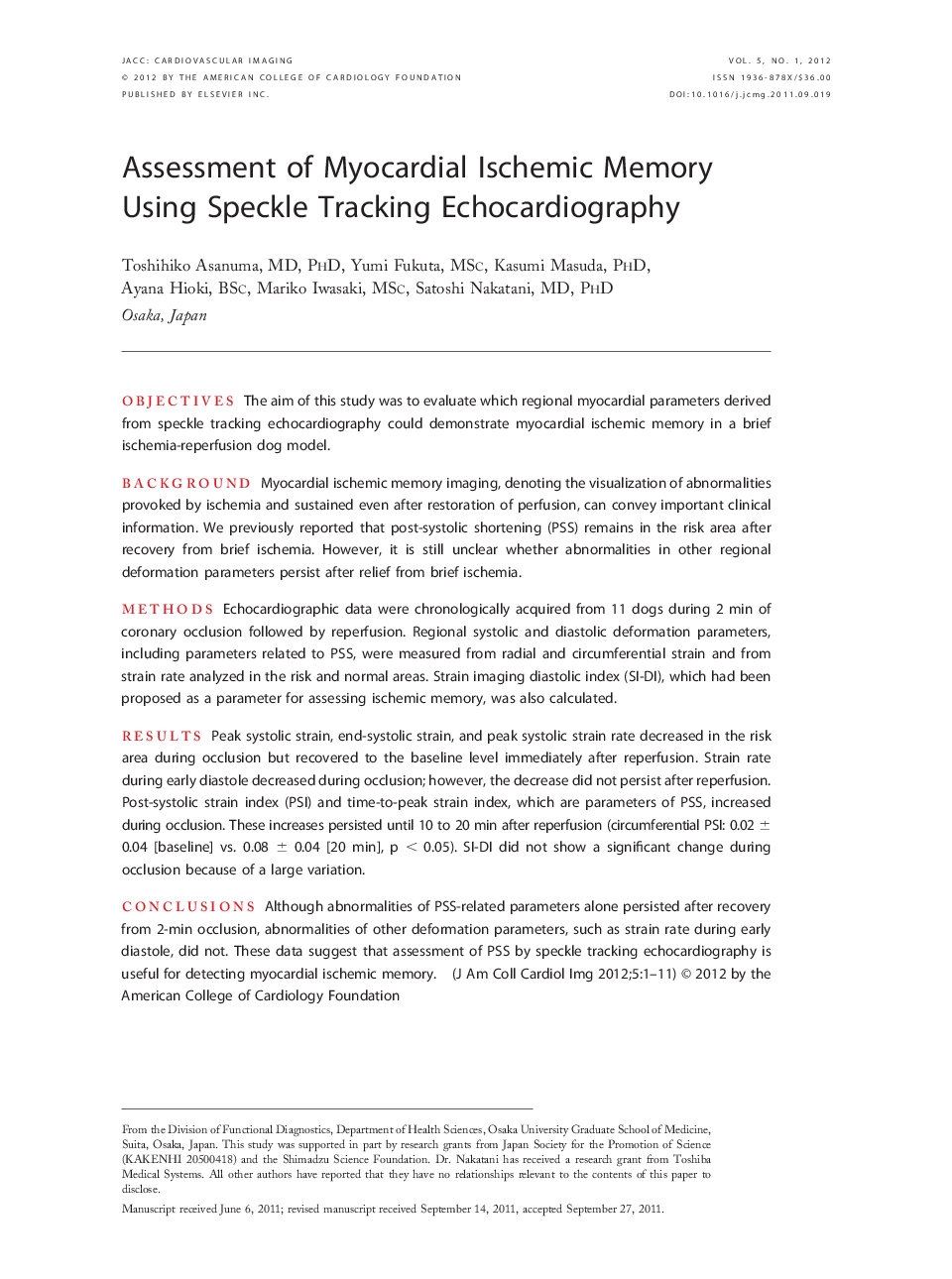 Assessment of Myocardial Ischemic Memory Using Speckle Tracking Echocardiography 