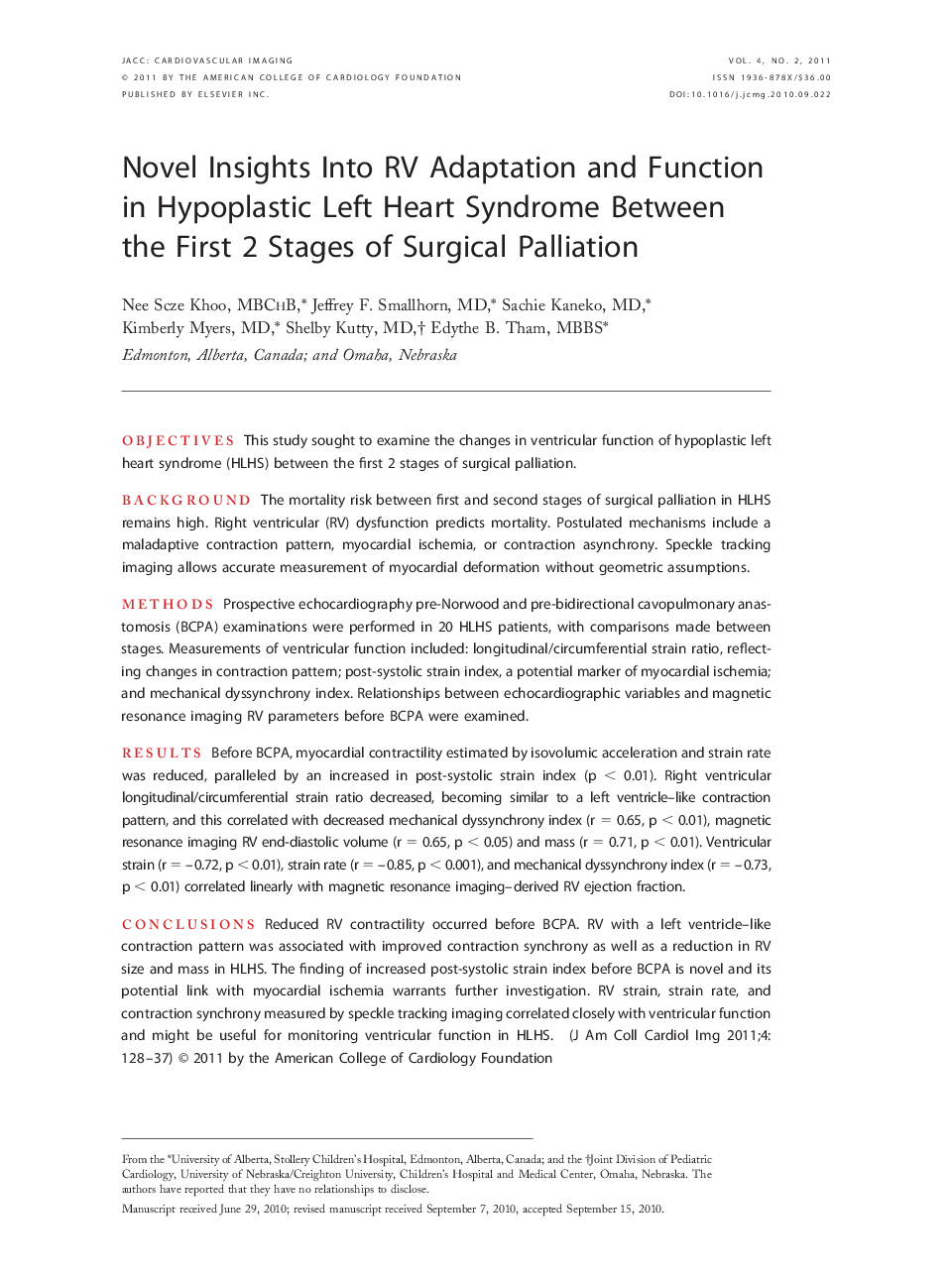 Novel Insights Into RV Adaptation and Function in Hypoplastic Left Heart Syndrome Between the First 2 Stages of Surgical Palliation 