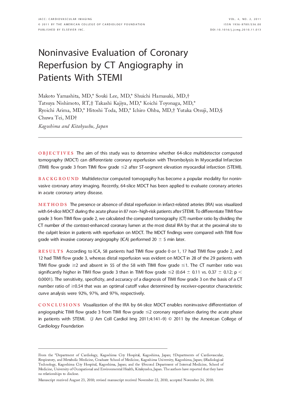 Noninvasive Evaluation of Coronary Reperfusion by CT Angiography in Patients With STEMI 