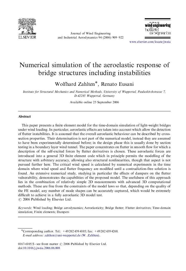 Numerical simulation of the aeroelastic response of bridge structures including instabilities