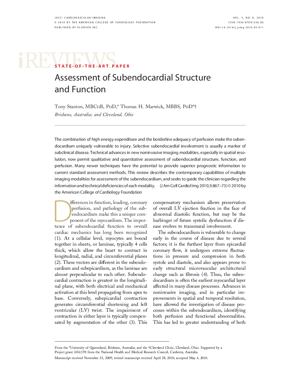 Assessment of Subendocardial Structure and Function 