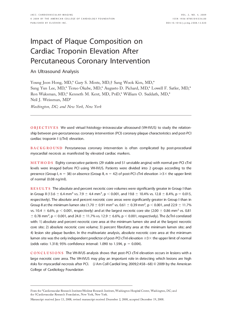 Impact of Plaque Composition on Cardiac Troponin Elevation After Percutaneous Coronary Intervention: An Ultrasound Analysis