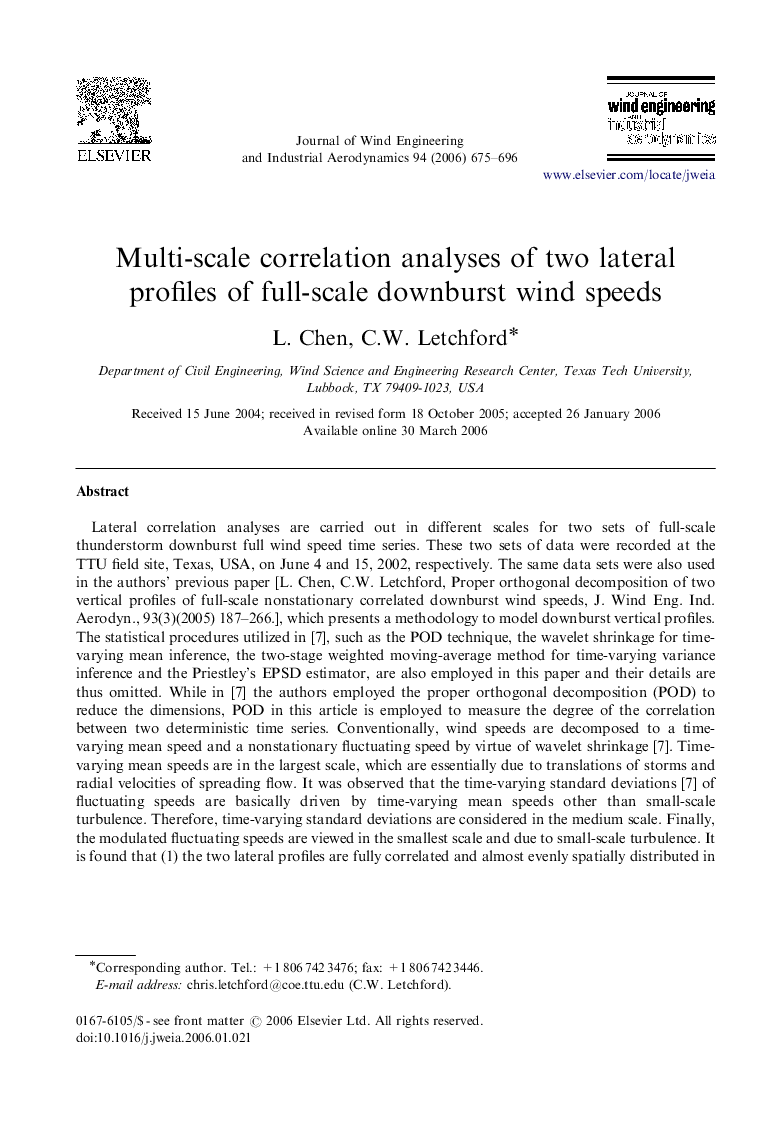 Multi-scale correlation analyses of two lateral profiles of full-scale downburst wind speeds