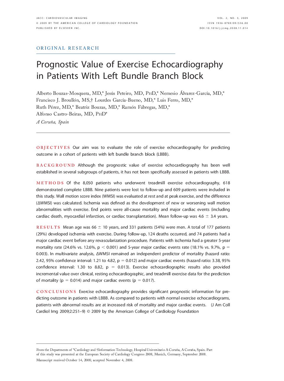 Prognostic Value of Exercise Echocardiography in Patients With Left Bundle Branch Block 