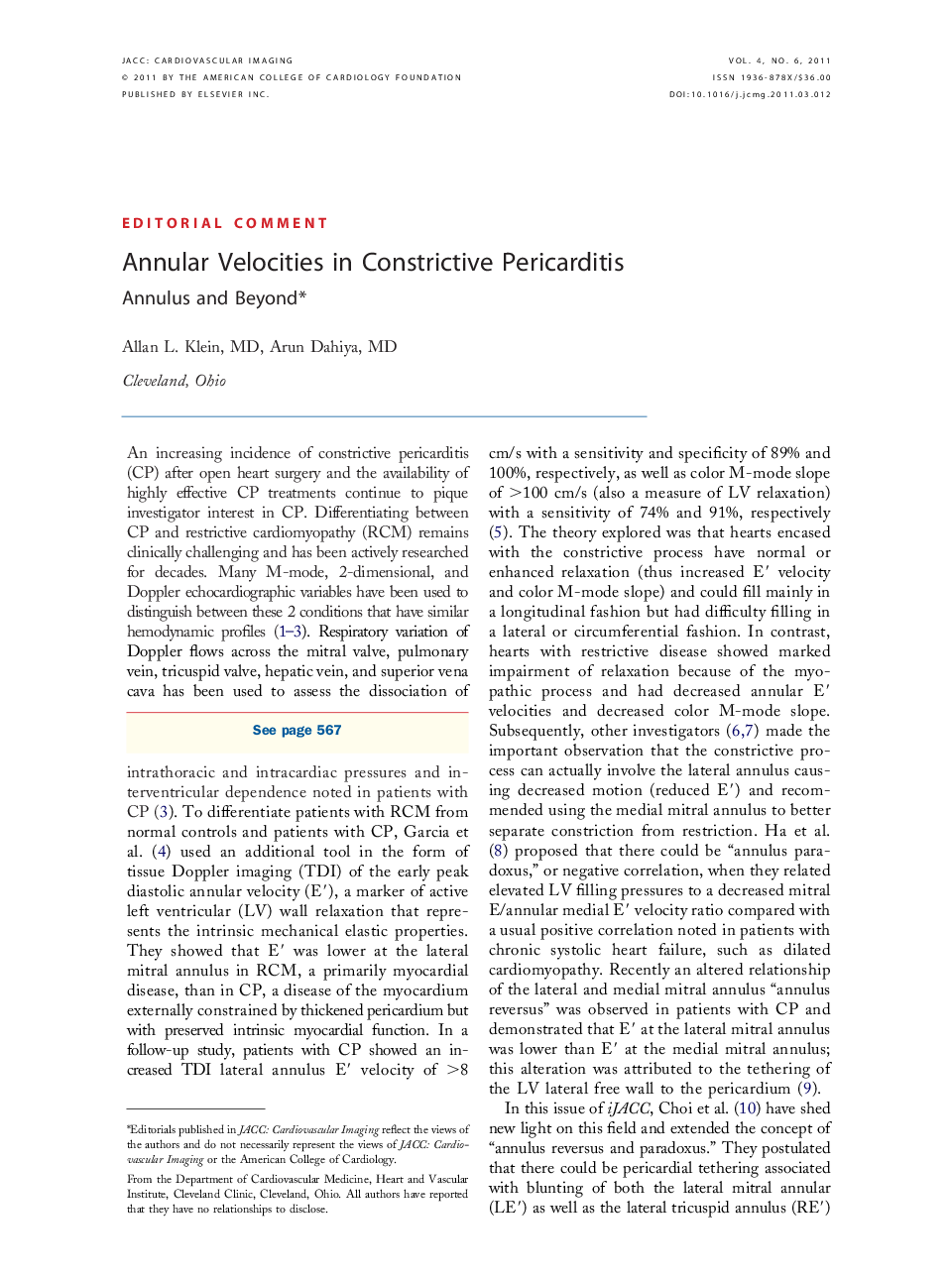 Annular Velocities in Constrictive Pericarditis