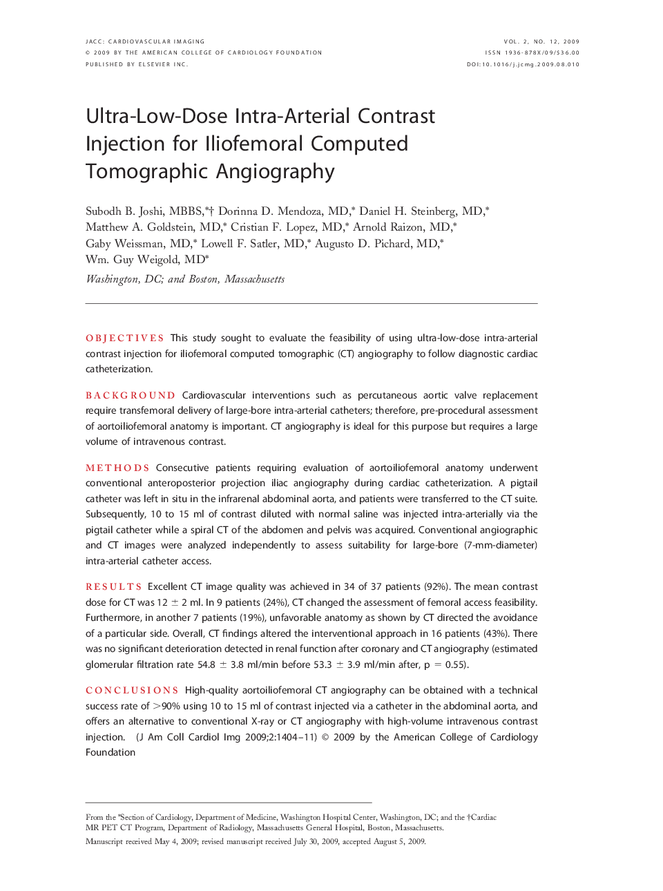 Ultra-Low-Dose Intra-Arterial Contrast Injection for Iliofemoral Computed Tomographic Angiography