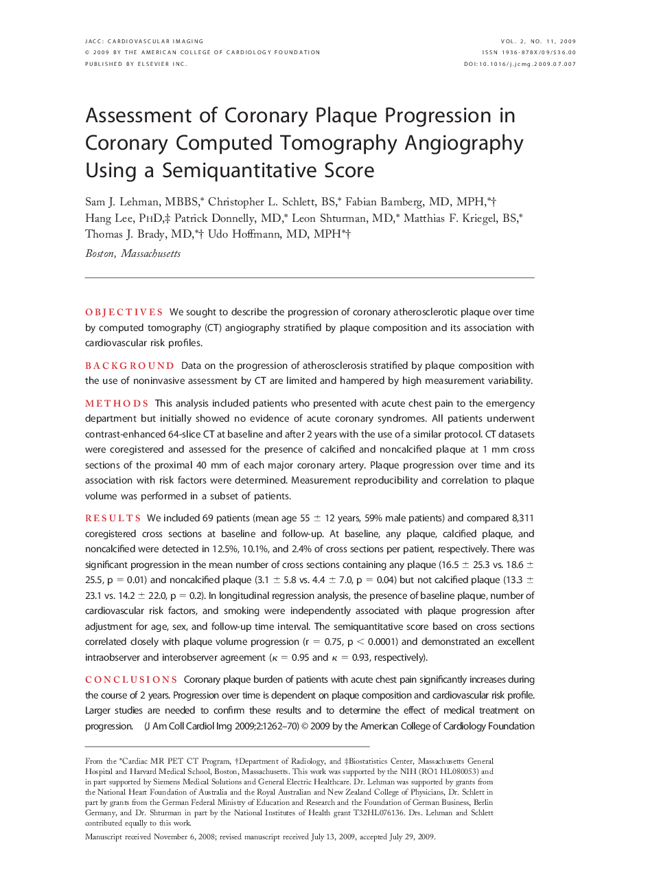 Assessment of Coronary Plaque Progression in Coronary Computed Tomography Angiography Using a Semiquantitative Score 