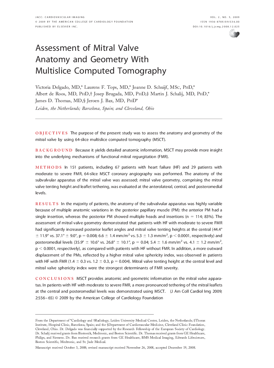 Assessment of Mitral Valve Anatomy and Geometry With Multislice Computed Tomography 