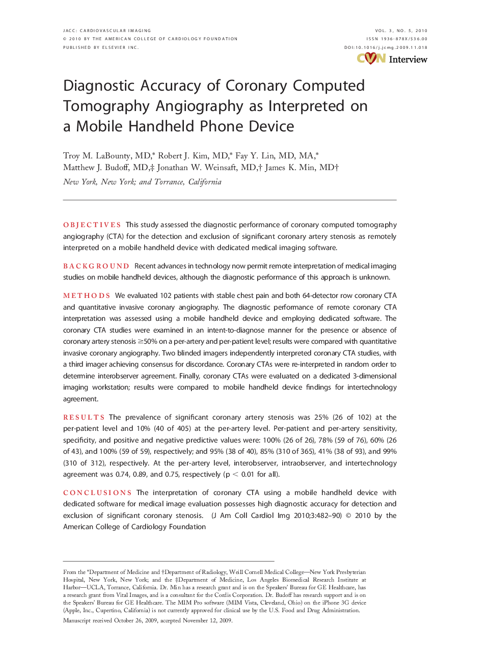 Diagnostic Accuracy of Coronary Computed Tomography Angiography as Interpreted on a Mobile Handheld Phone Device 