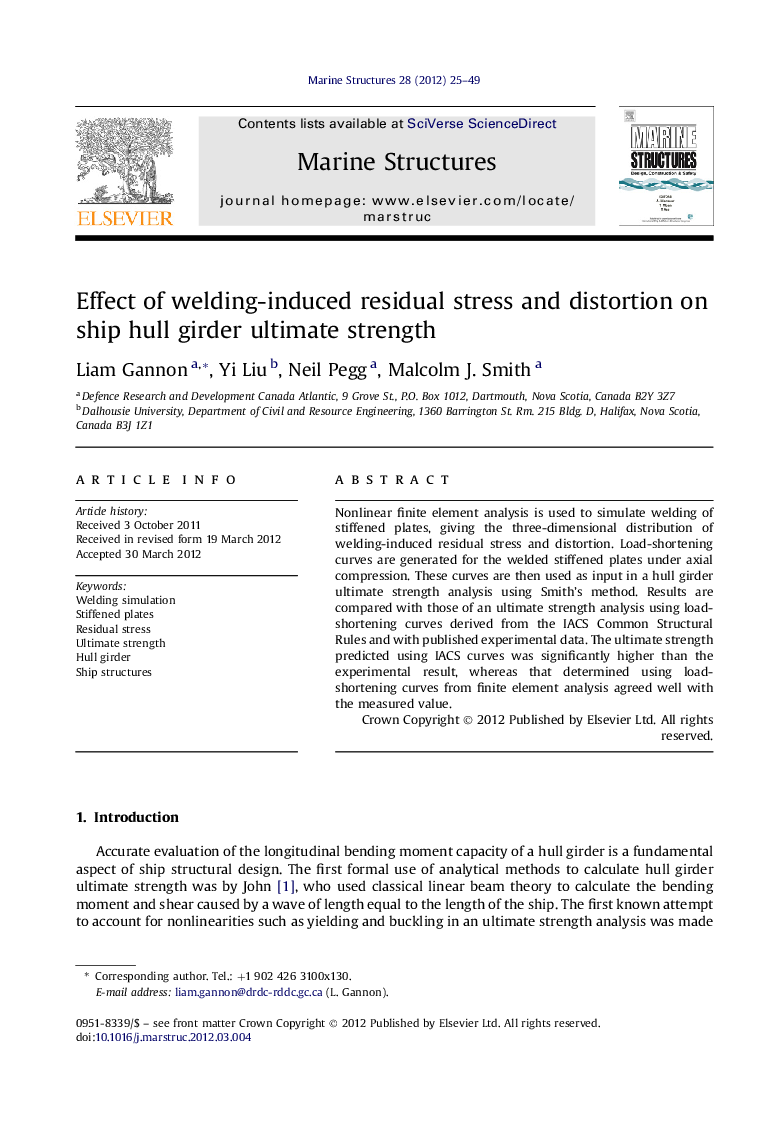 Effect of welding-induced residual stress and distortion on ship hull girder ultimate strength