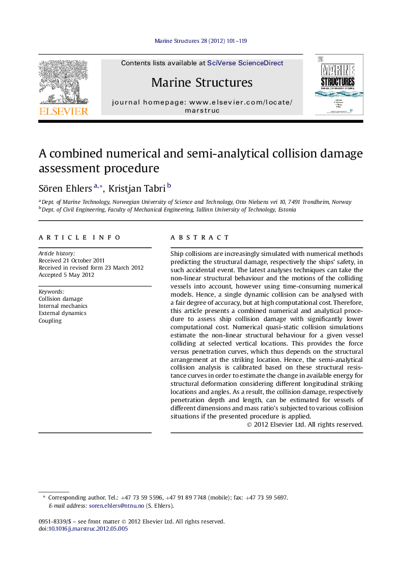 A combined numerical and semi-analytical collision damage assessment procedure