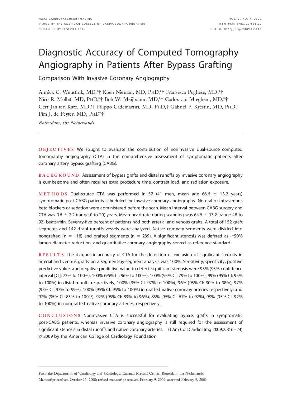 Diagnostic Accuracy of Computed Tomography Angiography in Patients After Bypass Grafting: Comparison With Invasive Coronary Angiography