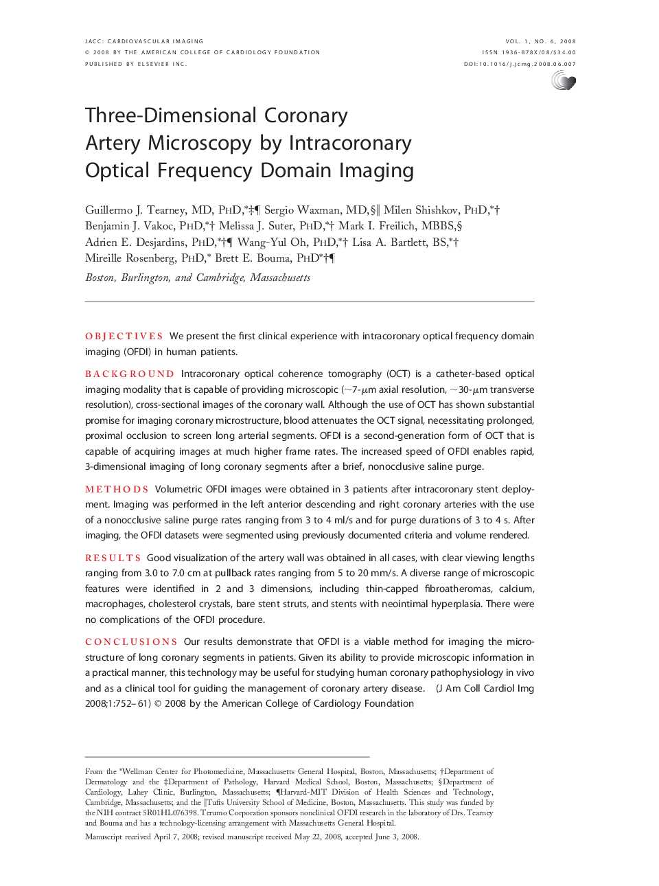 Three-Dimensional Coronary Artery Microscopy by Intracoronary Optical Frequency Domain Imaging 