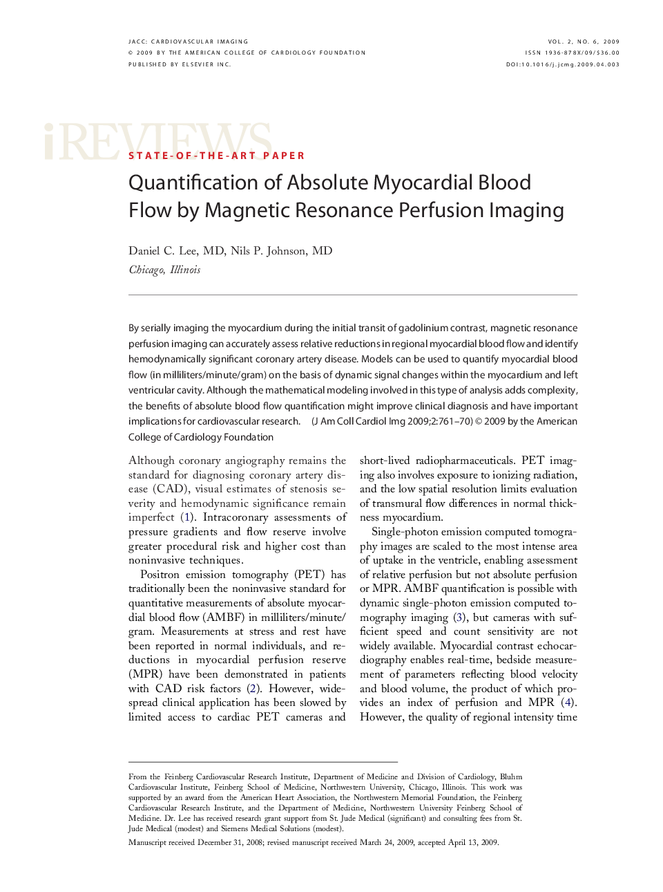 Quantification of Absolute Myocardial Blood Flow by Magnetic Resonance Perfusion Imaging 