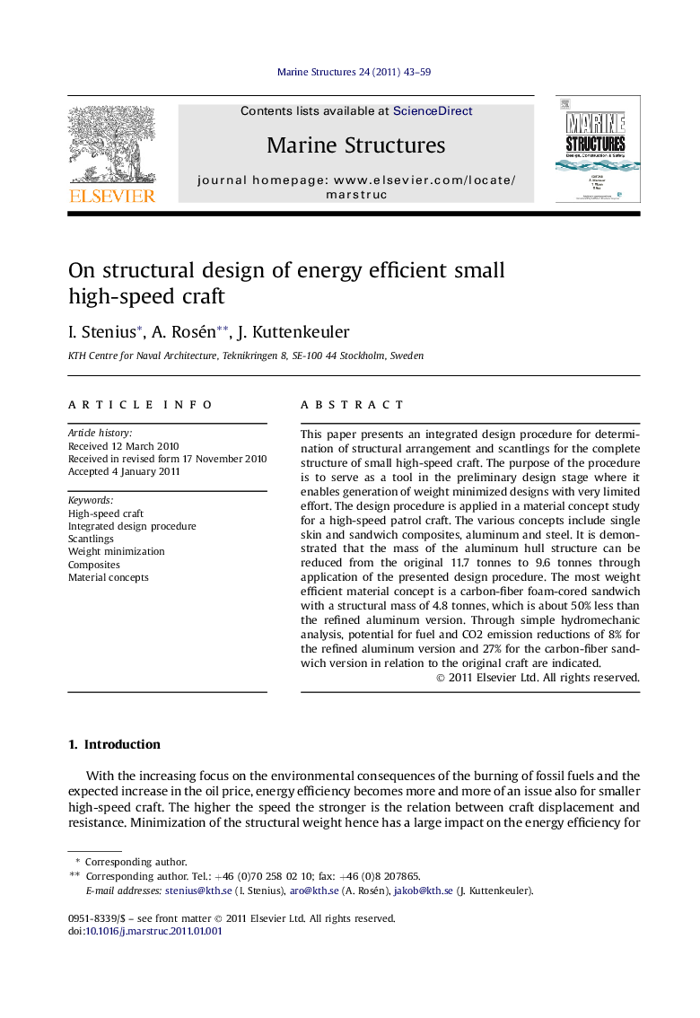 On structural design of energy efficient small high-speed craft