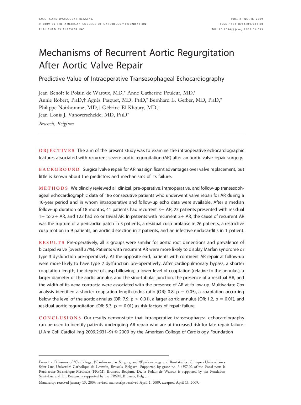 Mechanisms of Recurrent Aortic Regurgitation After Aortic Valve Repair : Predictive Value of Intraoperative Transesophageal Echocardiography