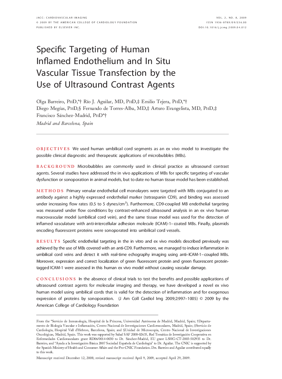 Specific Targeting of Human Inflamed Endothelium and In Situ Vascular Tissue Transfection by the Use of Ultrasound Contrast Agents 