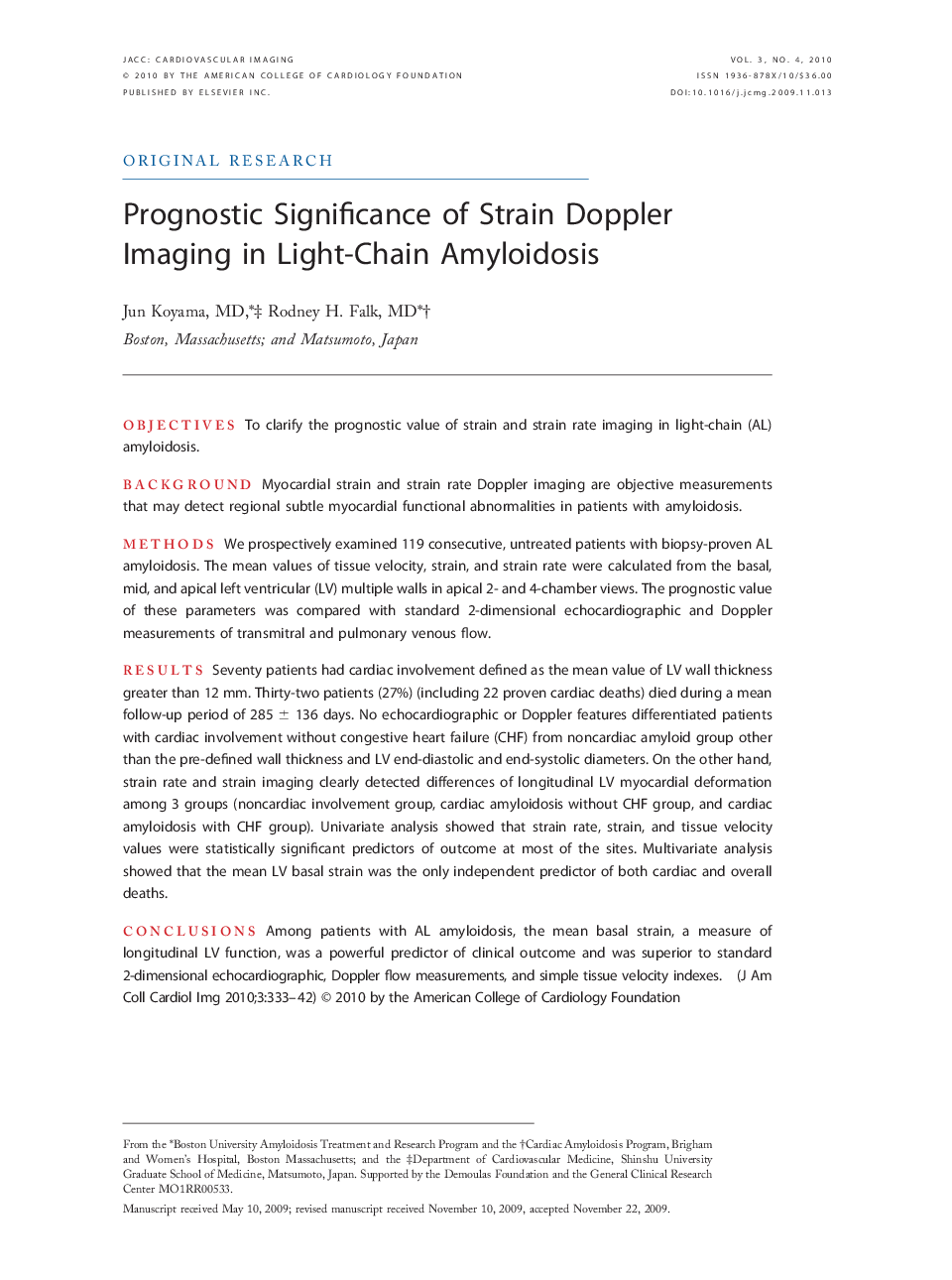 Prognostic Significance of Strain Doppler Imaging in Light-Chain Amyloidosis 