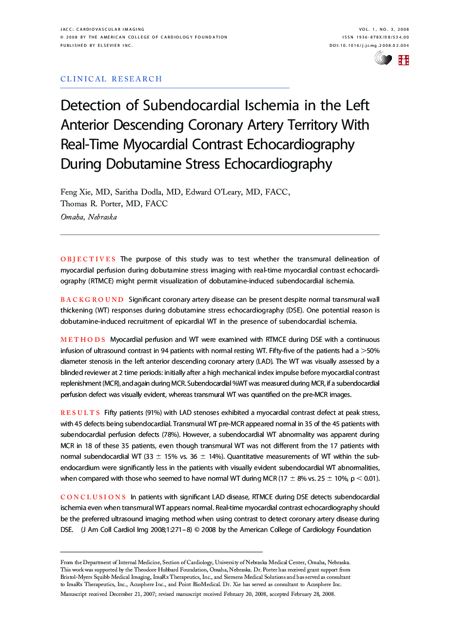 Detection of Subendocardial Ischemia in the Left Anterior Descending Coronary Artery Territory With Real-Time Myocardial Contrast Echocardiography During Dobutamine Stress Echocardiography 