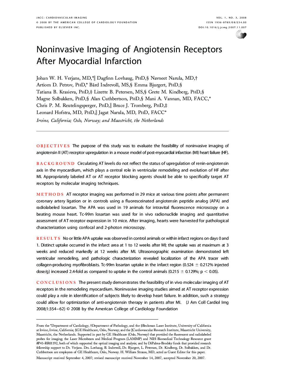 Noninvasive Imaging of Angiotensin Receptors After Myocardial Infarction 