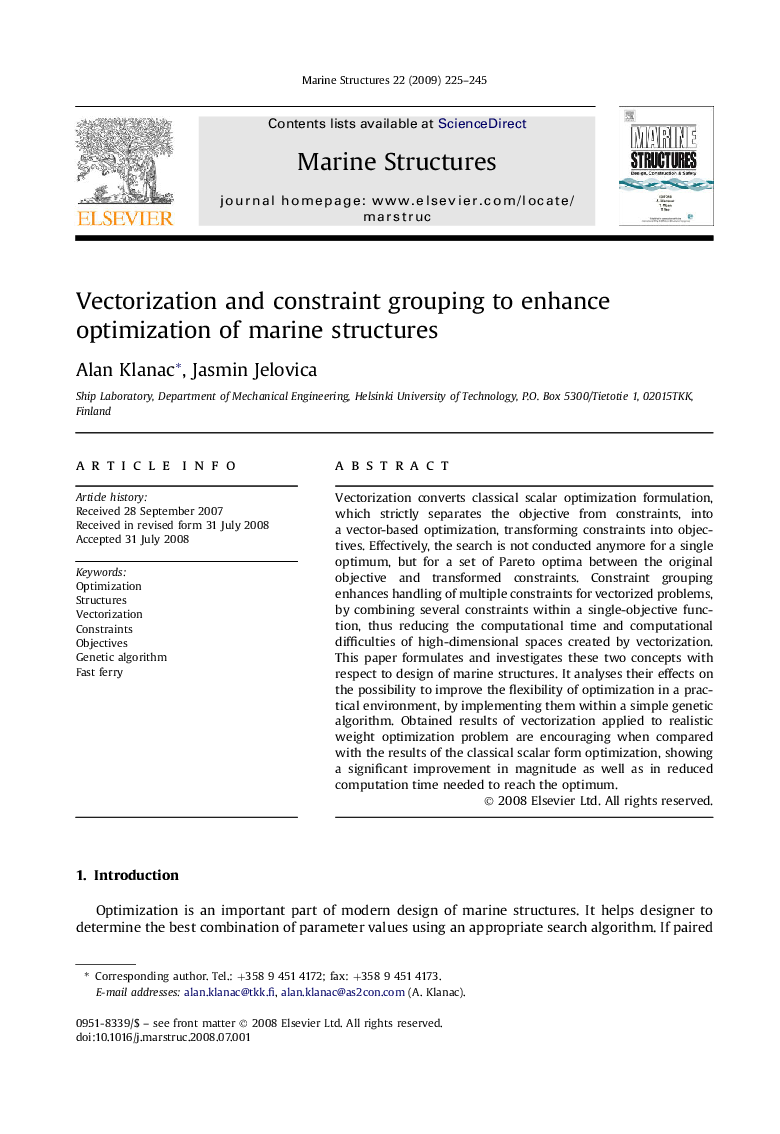 Vectorization and constraint grouping to enhance optimization of marine structures