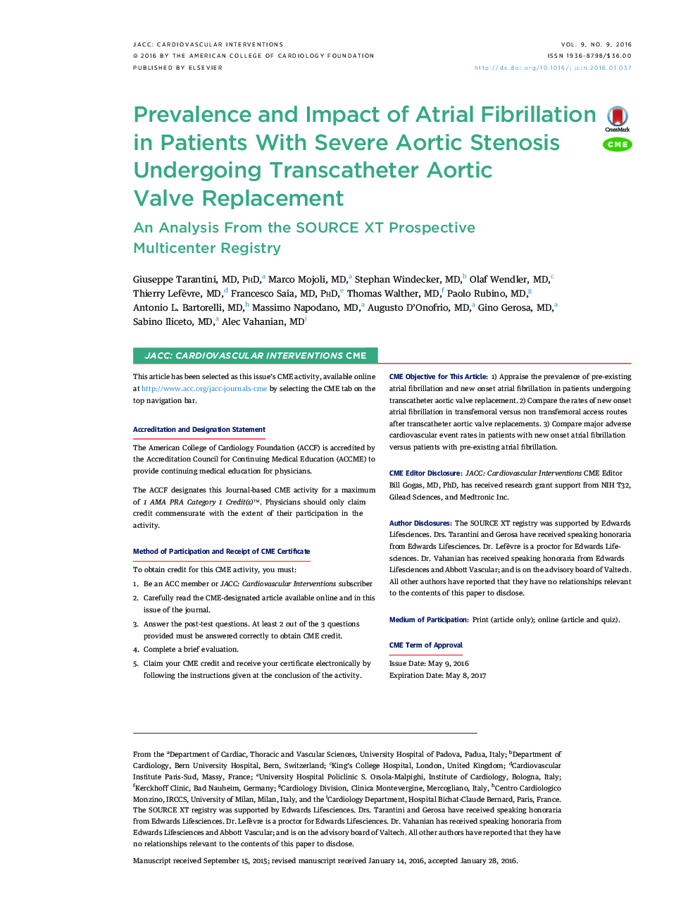 Prevalence and Impact of Atrial Fibrillation in Patients With Severe Aortic Stenosis Undergoing Transcatheter Aortic Valve Replacement : An Analysis From the SOURCE XT Prospective Multicenter Registry