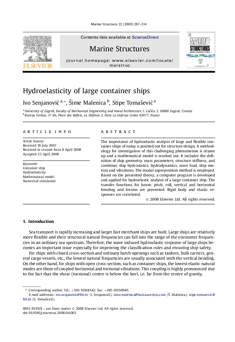 Hydroelasticity of large container ships