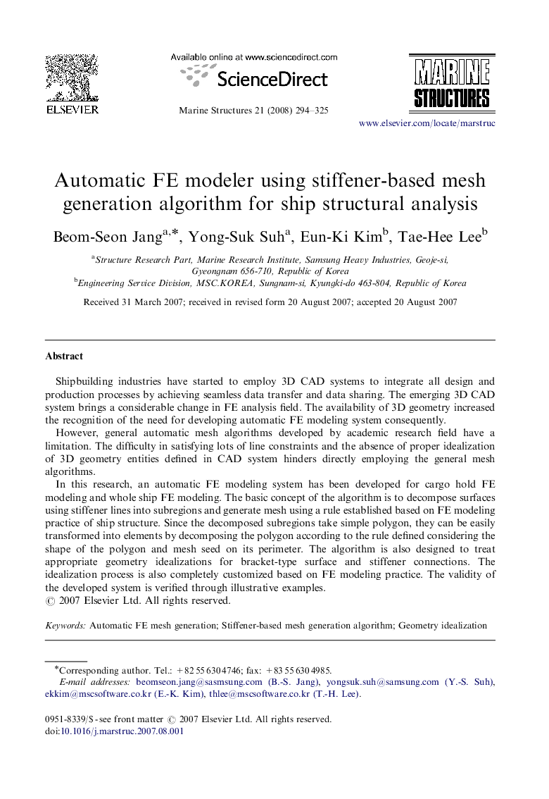 Automatic FE modeler using stiffener-based mesh generation algorithm for ship structural analysis