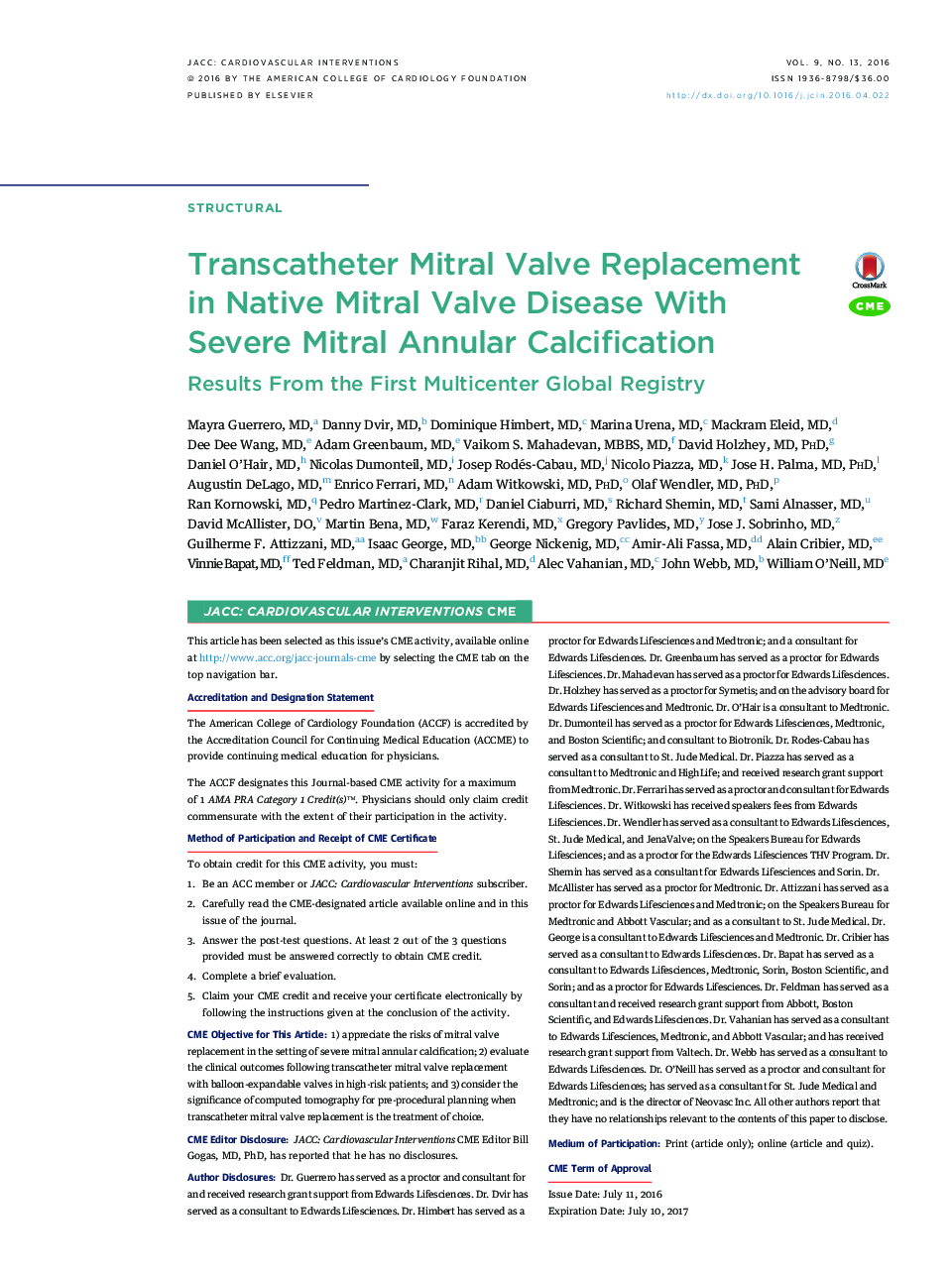 Transcatheter Mitral Valve Replacement in Native Mitral Valve Disease With Severe Mitral Annular Calcification : Results From the First Multicenter Global Registry