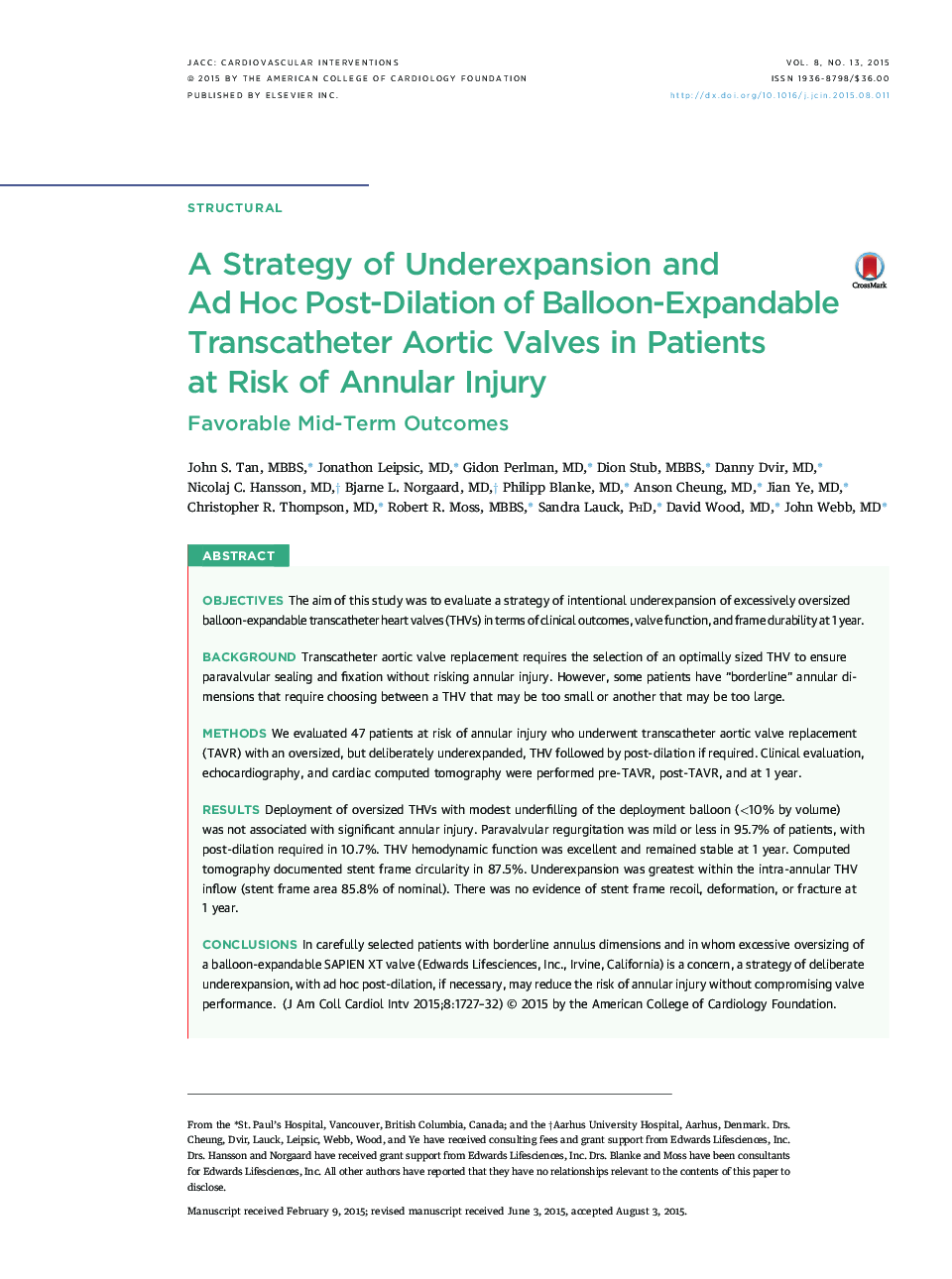 A Strategy of Underexpansion and Ad Hoc Post-Dilation of Balloon-Expandable Transcatheter Aortic Valves in Patients at Risk of Annular Injury : Favorable Mid-Term Outcomes