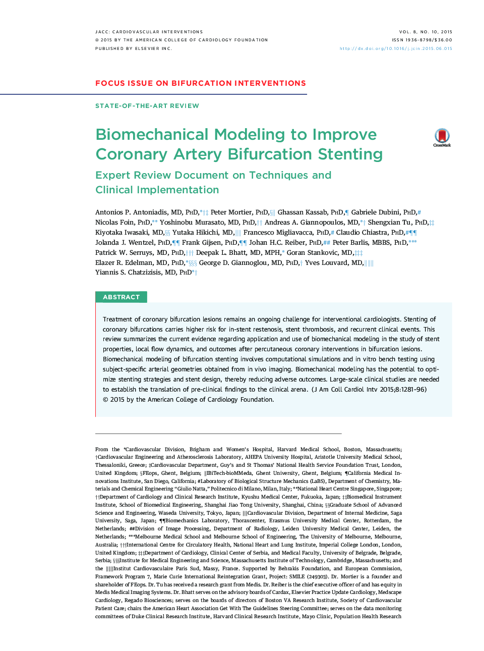 Biomechanical Modeling to Improve Coronary Artery Bifurcation Stenting : Expert Review Document on Techniques and Clinical Implementation