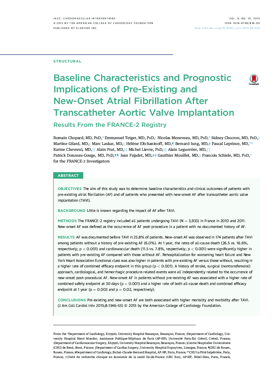 Baseline Characteristics and Prognostic Implications of Pre-Existing and New-Onset Atrial Fibrillation After Transcatheter Aortic Valve Implantation : Results From the FRANCE-2 Registry