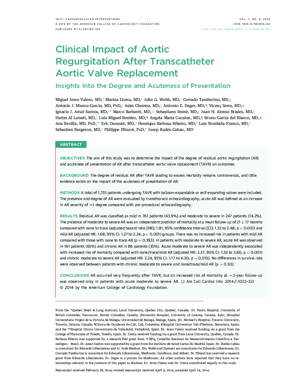 Clinical Impact of Aortic Regurgitation After Transcatheter Aortic Valve Replacement : Insights Into the Degree and Acuteness of Presentation