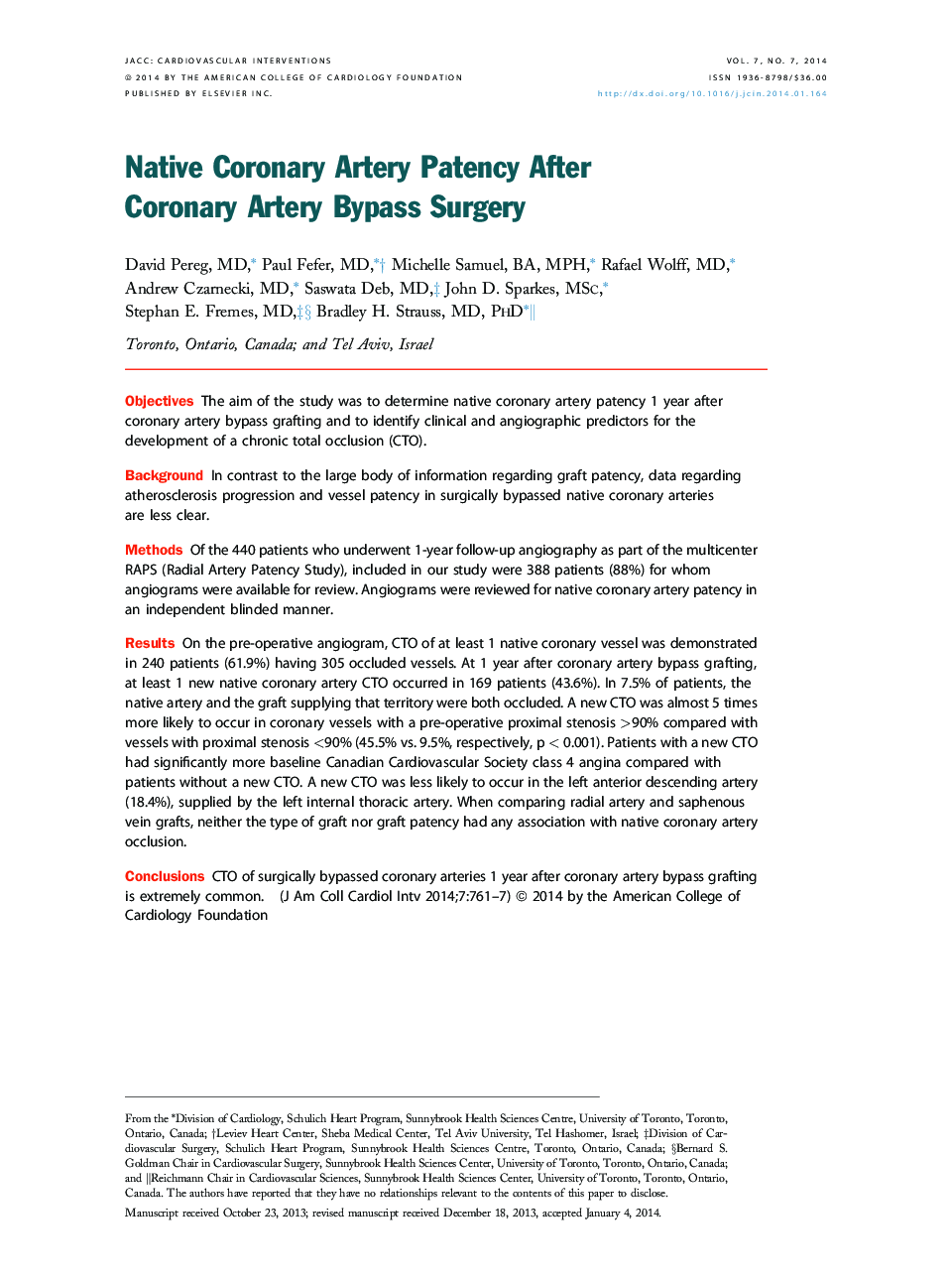 Native Coronary Artery Patency After Coronary Artery Bypass Surgery 