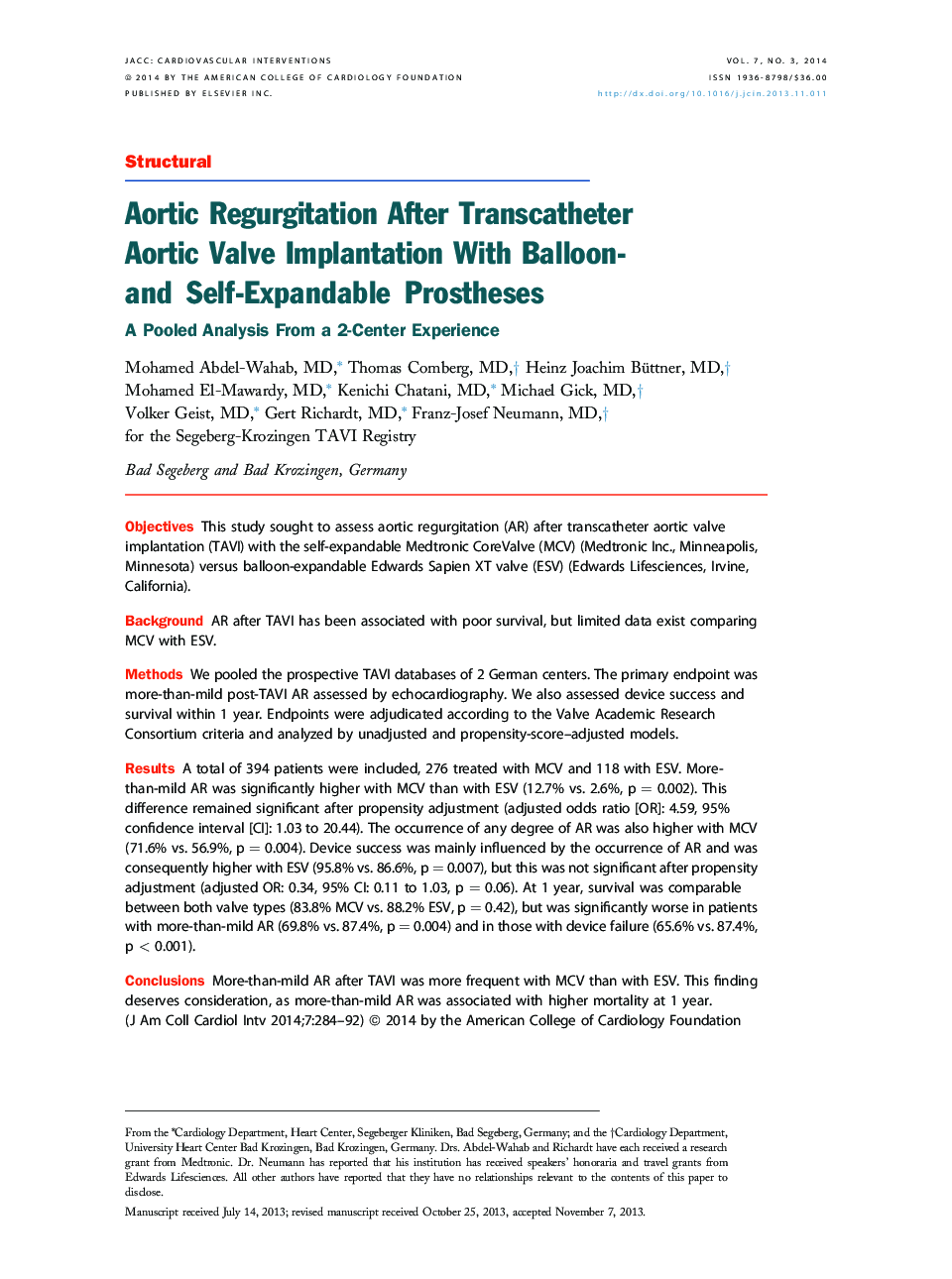 Aortic Regurgitation After Transcatheter Aortic Valve Implantation With Balloon- and Self-Expandable Prostheses : A Pooled Analysis From a 2-Center Experience