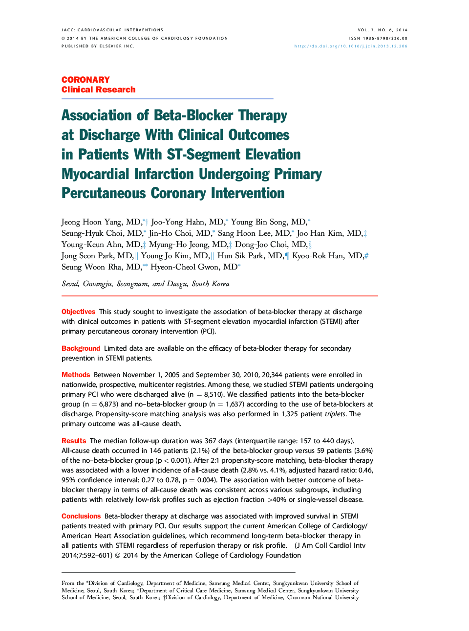 Association of Beta-Blocker Therapy at Discharge With Clinical Outcomes in Patients With ST-Segment Elevation Myocardial Infarction Undergoing Primary Percutaneous Coronary Intervention 