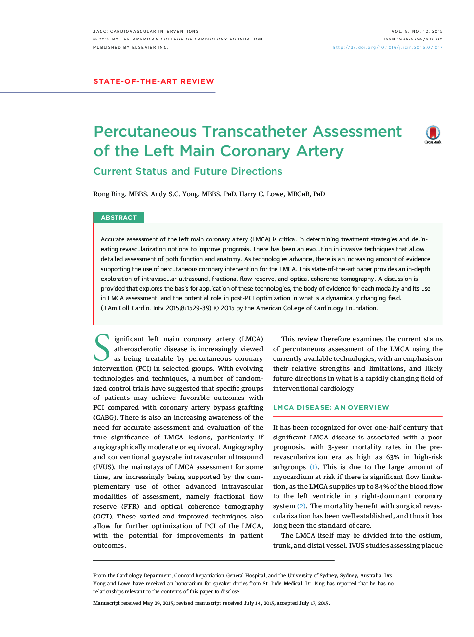 Percutaneous Transcatheter Assessment of the Left Main Coronary Artery : Current Status and Future Directions
